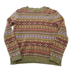 Kiel James Patrick KJP Fair Isle Knit Sweater Green Crewneck Wool Blend Preppy M